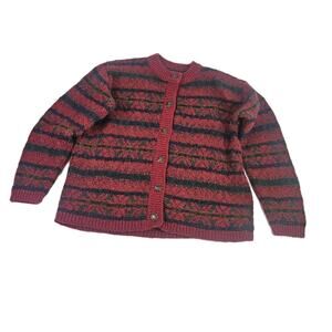 VINTAGE ALPS Wool Blend Fair Isle Chunky Knit Cardigan Ski Sweater Large Holiday
